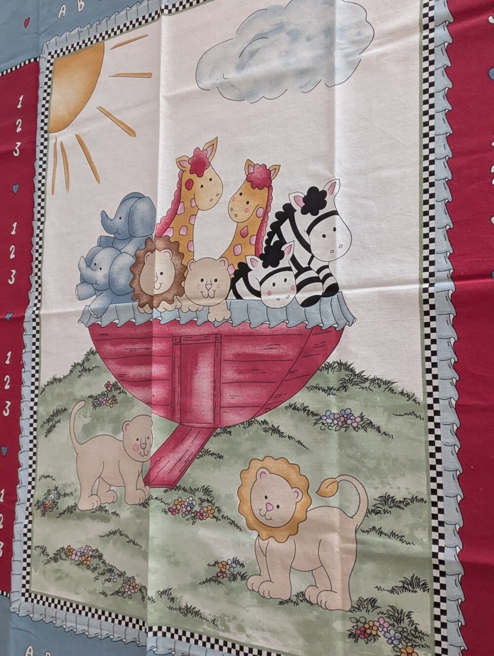"Noah's Ark" Whimsical Cotton Fabric Panel for Quilt Making
